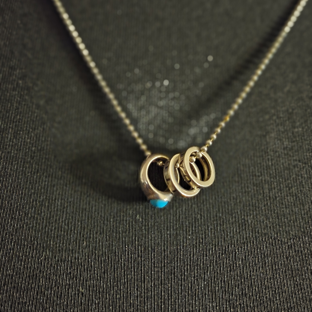 Sterling Silver Ring Pendant Necklace with Turquoise Accent